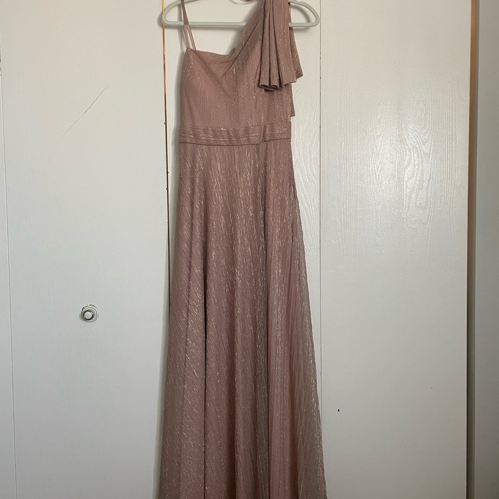Betsy & Adam One-Shoulder Dusty Pink Gown